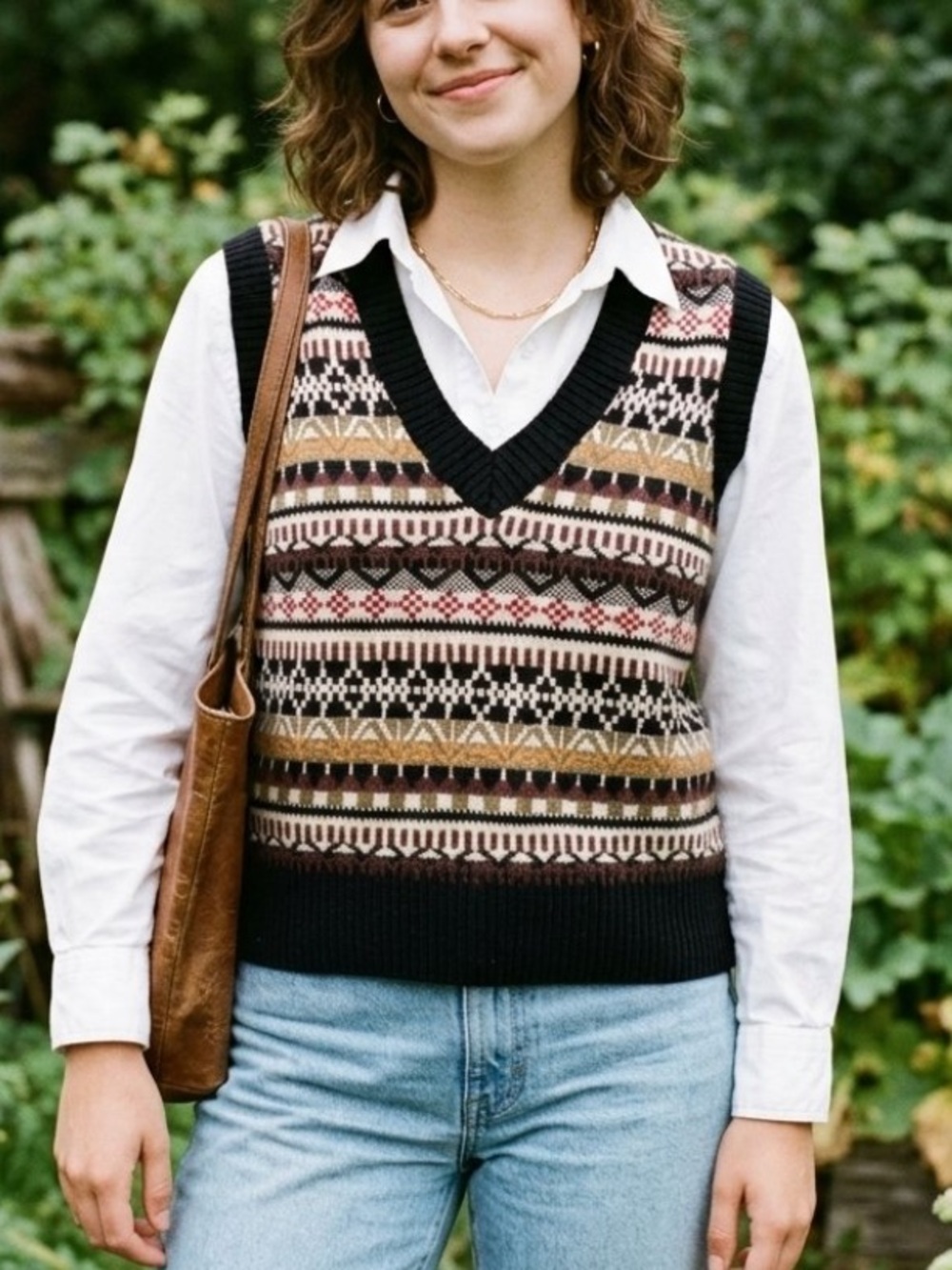 CLEO Women’s Multicolor Patterned Knit V-Neck Sweater Vest